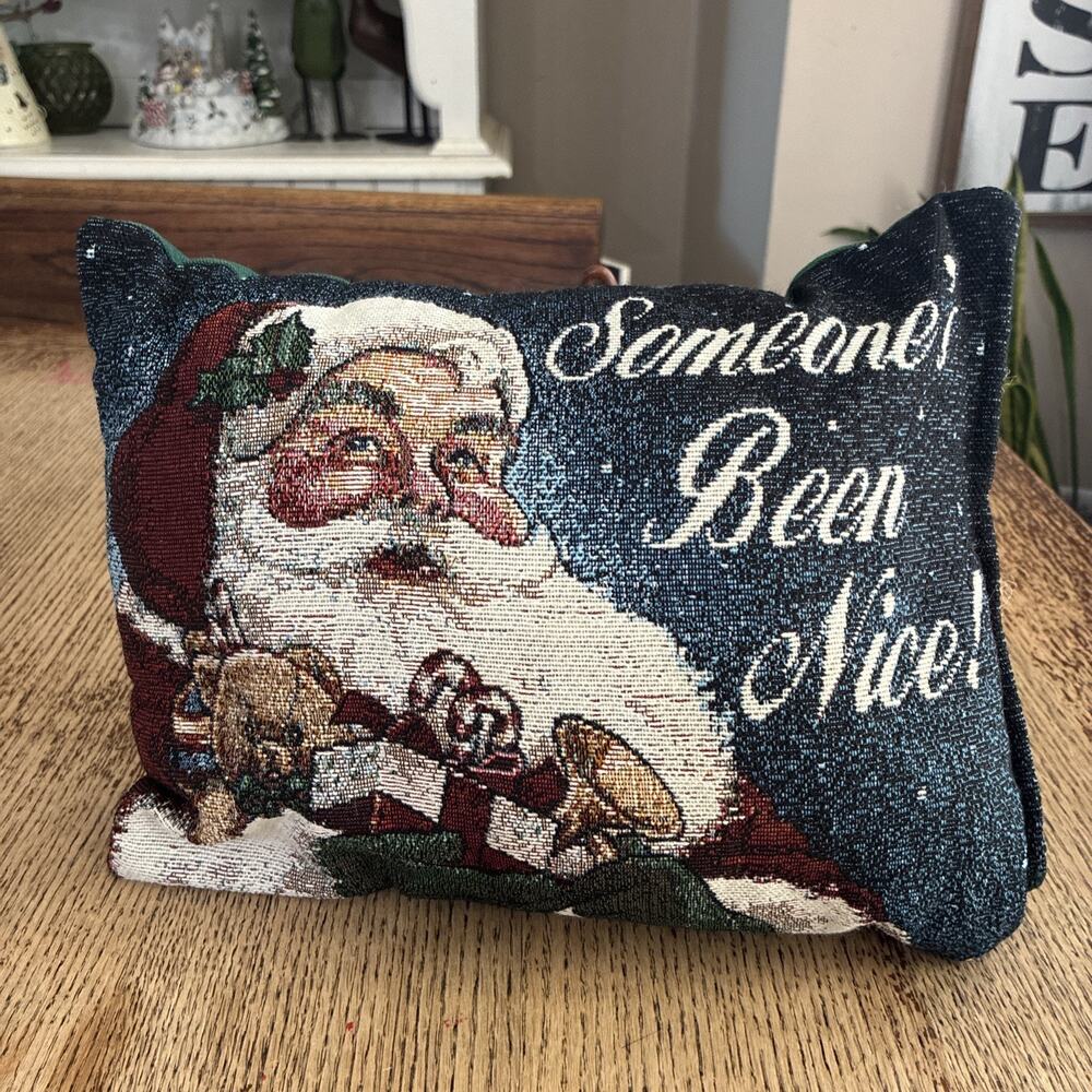Santa Claus Someone's Been Nice Throw Pillow Tapestry Woven Christmas Holiday